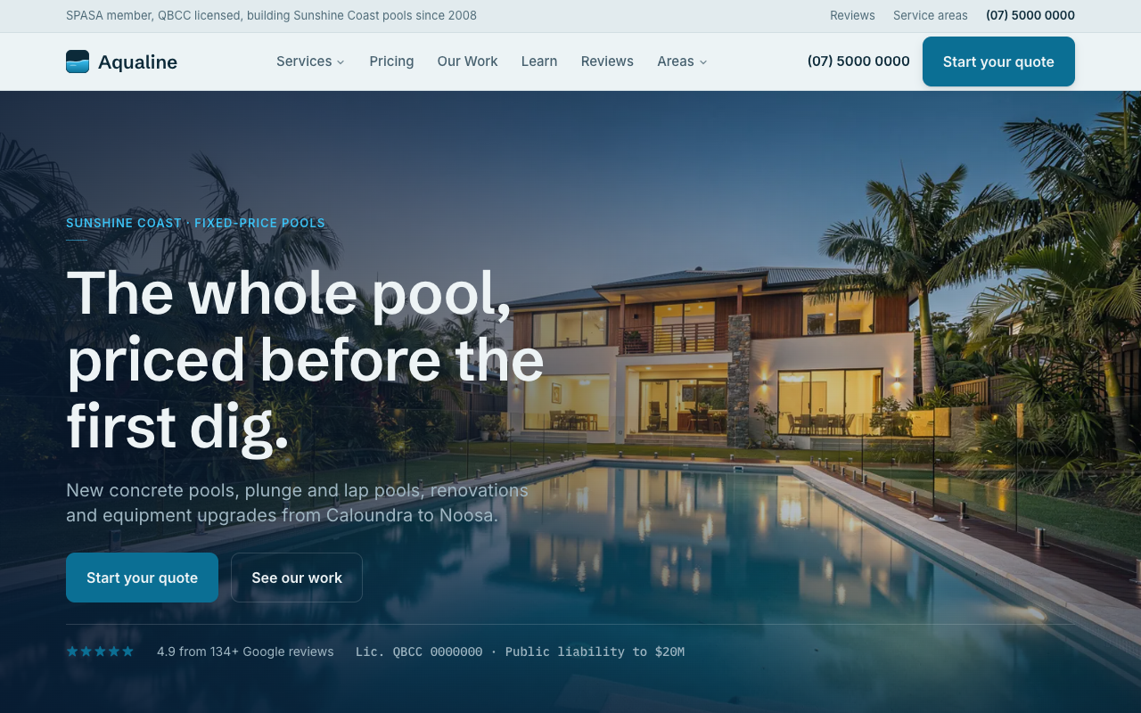 Aqualine Pools homepage