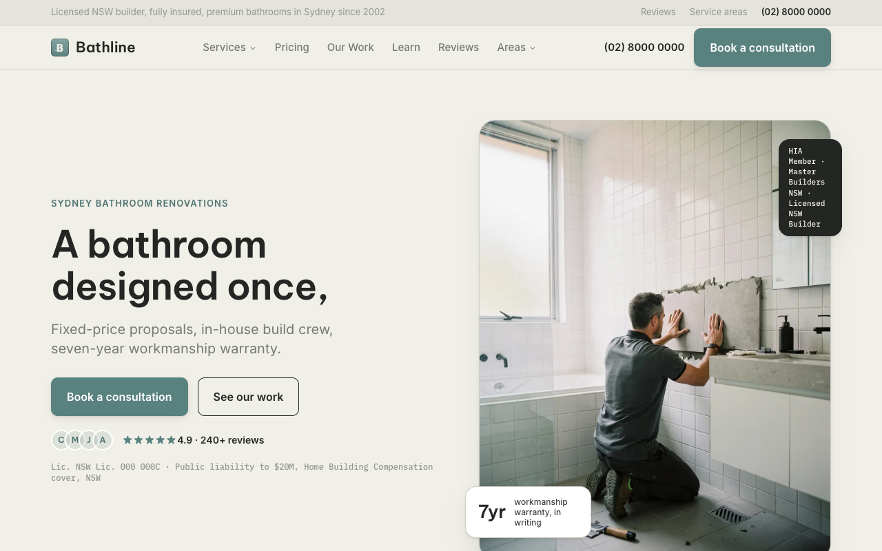 Bathline Bathroom Co homepage