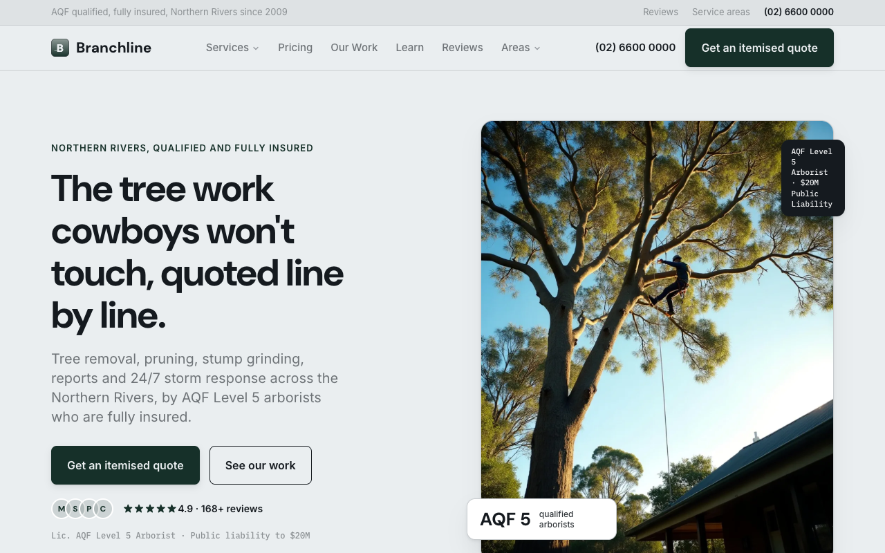 Branchline Tree Care homepage