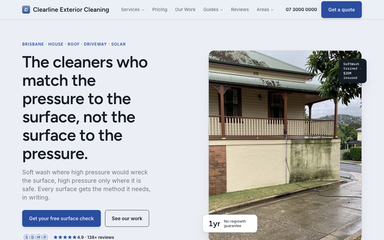 Clearline Exterior Cleaning homepage
