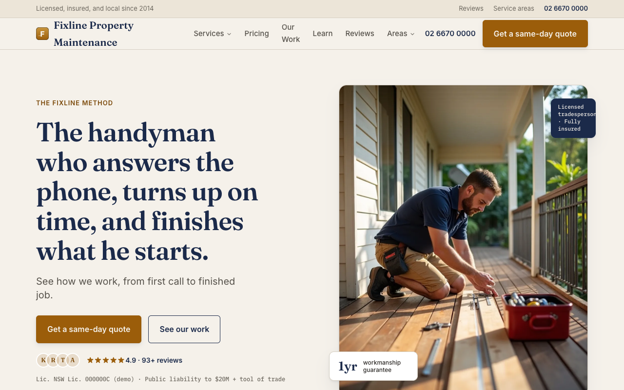Fixline Property Maintenance homepage