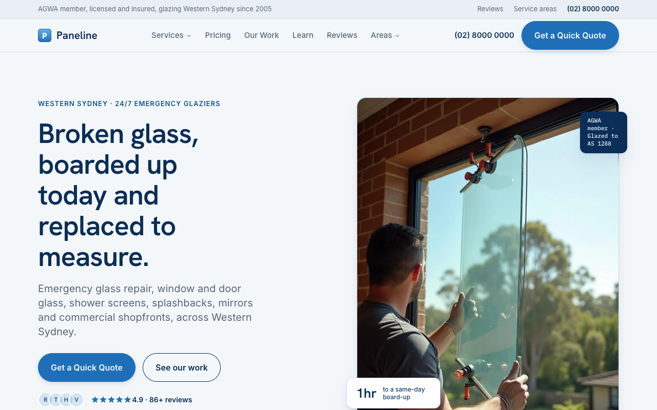 Paneline Glass & Glazing homepage