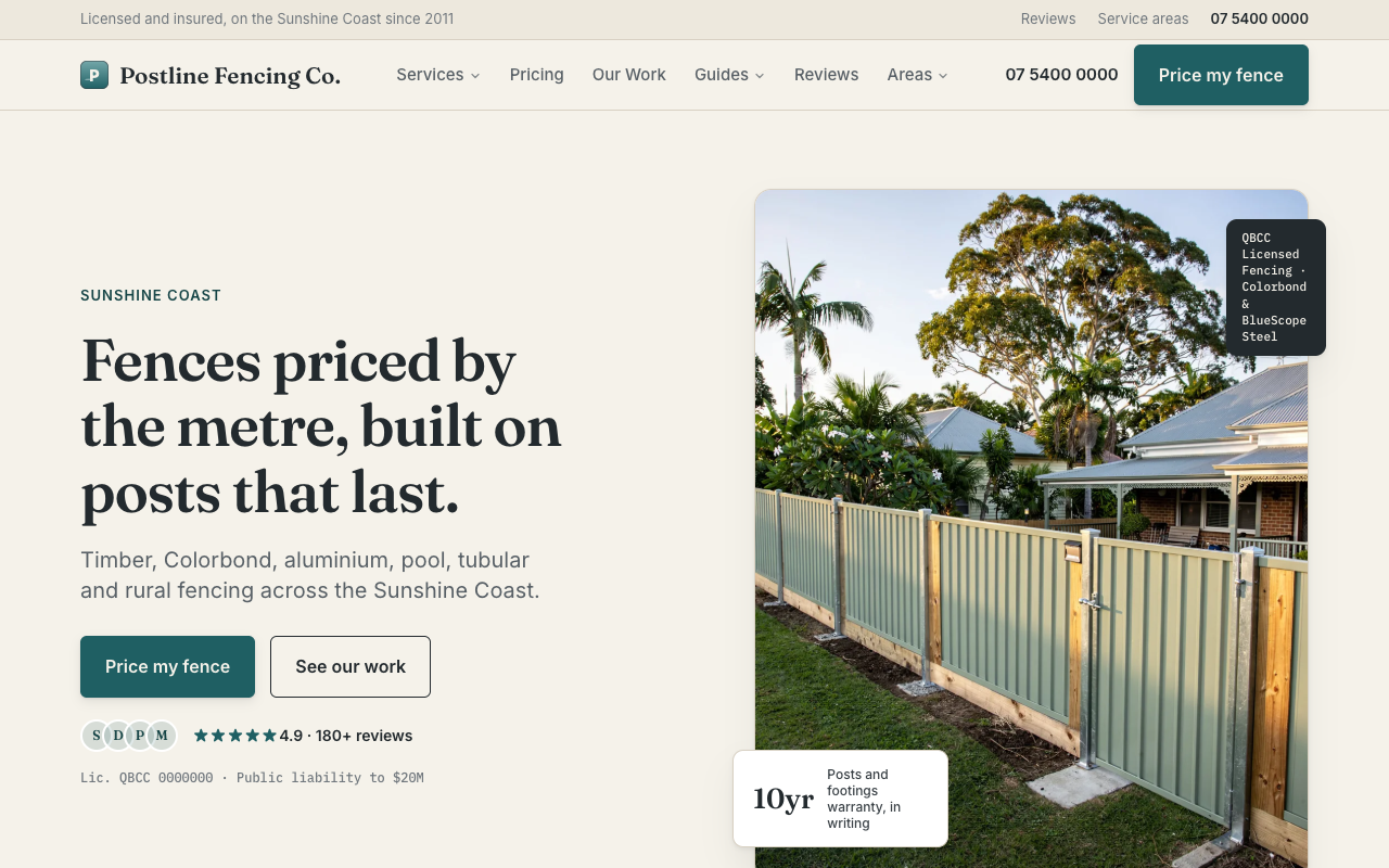 Postline Fencing Co. homepage