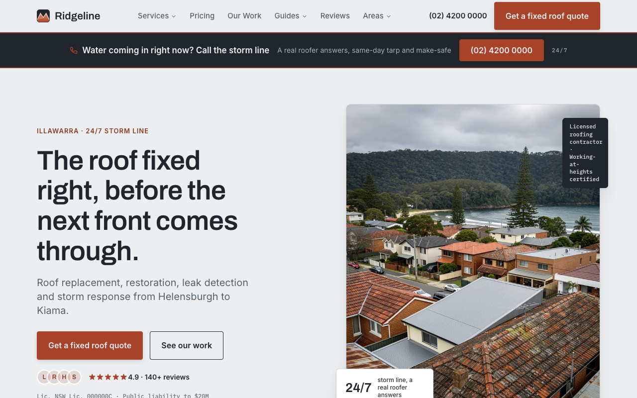 Ridgeline Roofing Co. homepage