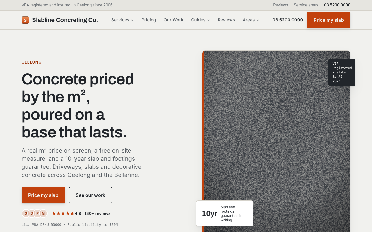 Slabline Concreting Co. homepage