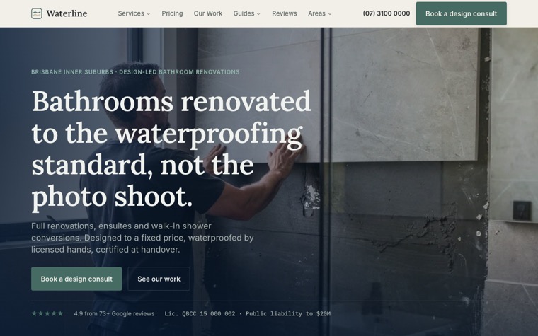 Waterline Bathrooms & Renovations home page